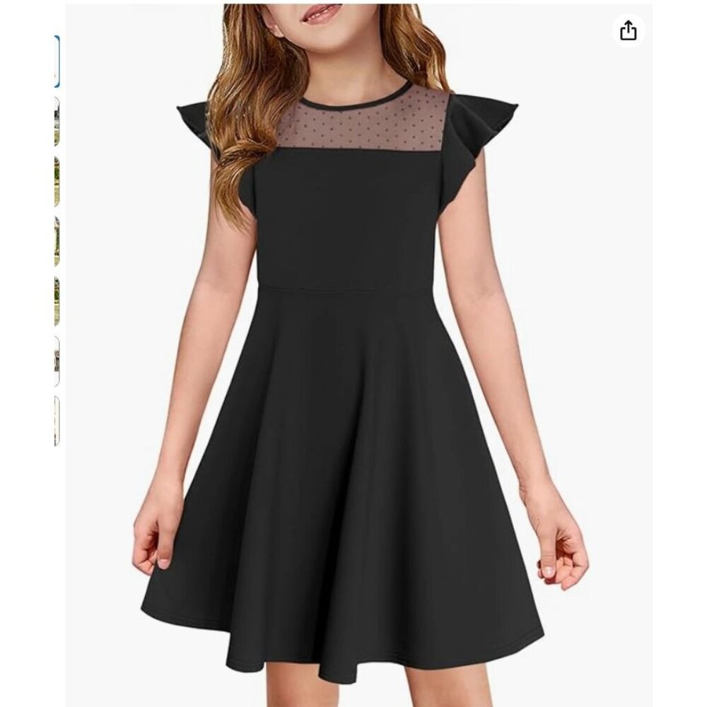Girls Dress Summer Ruffle Sleeve Mesh A Line Casual Party Dresses with Pockets